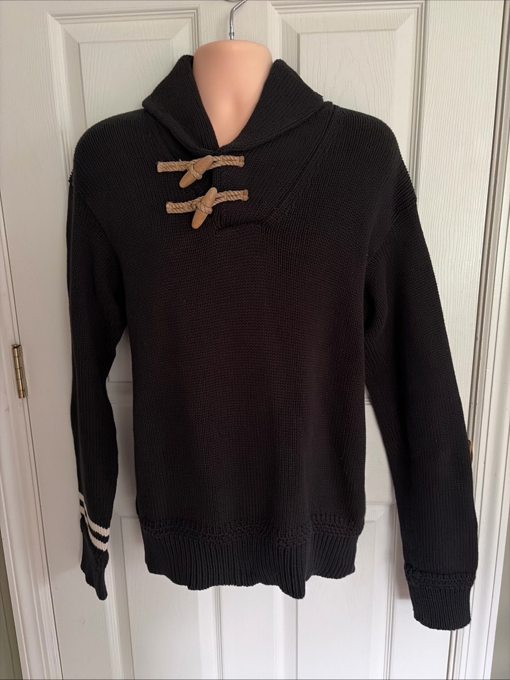 Ralph Lauren Vintage Rugby Black 100% Cotton Knit Sweater XLarge Toggle But - Picture 3 of 11
